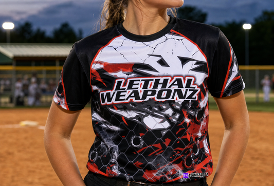 Lethal Weaponz Softball Jersey — custom softball jersey worn on model — TeamGear Canada