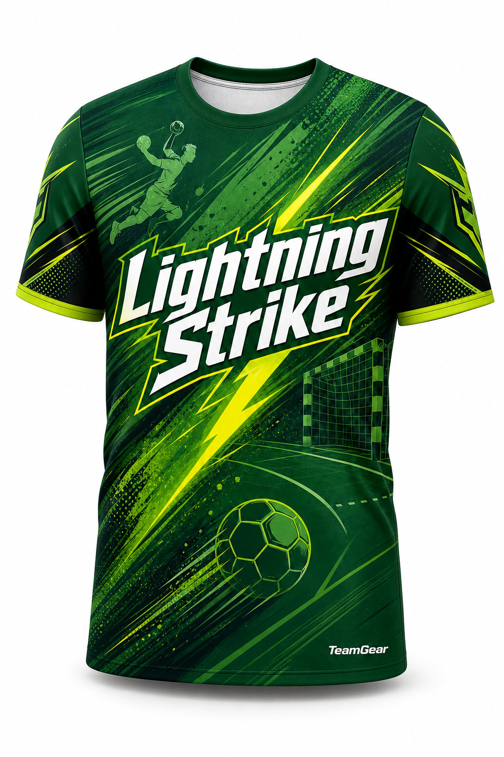 Lightning Strike Green Handball Jersey - front and back view