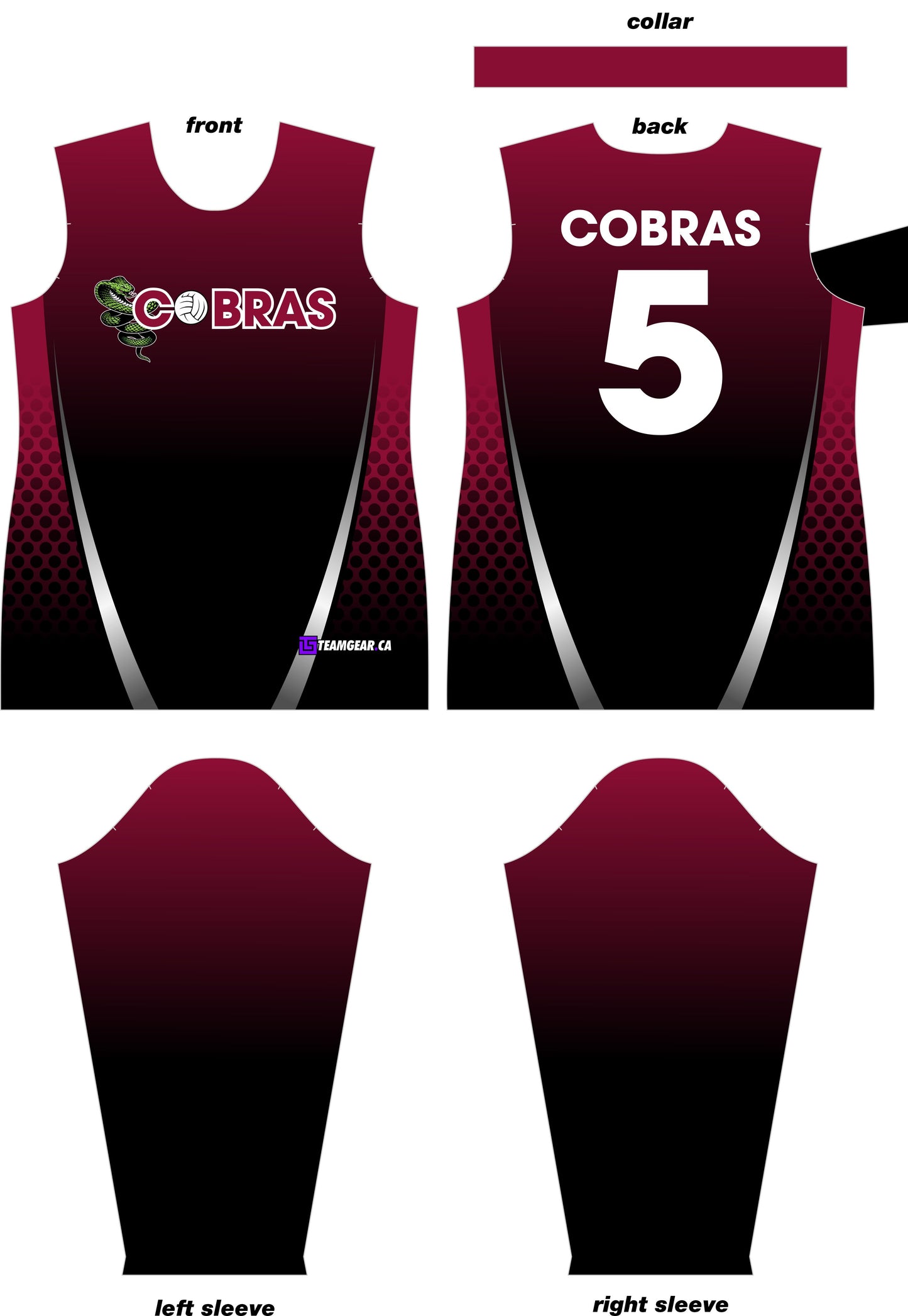 Cobras Maroon gradient Volleyball Jersey print panels