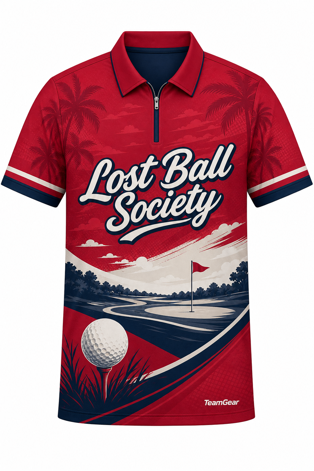 Lost Ball Society Crimson Golf Polo design