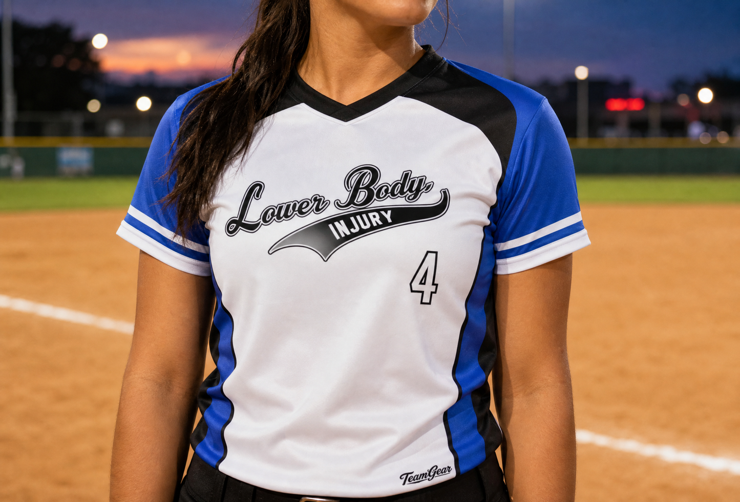 Lower Body Injury Softball Jersey — custom softball jersey worn on model — TeamGear Canada