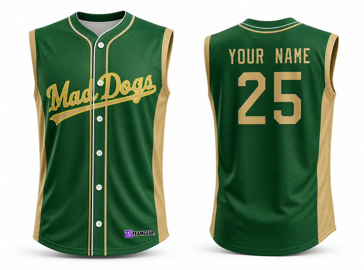 Mad Dogs Green Baseball Jersey Full Button - front and back view