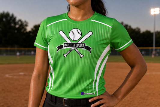 Make it a Double Softball Jersey — custom softball jersey worn on model — TeamGear Canada