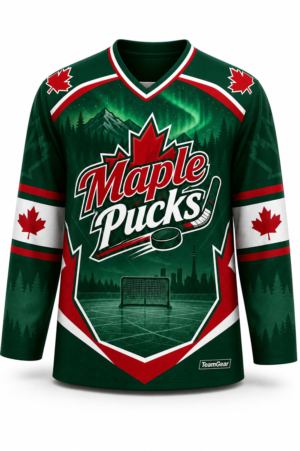 Maple Pucks Green Hockey Jersey - front and back view