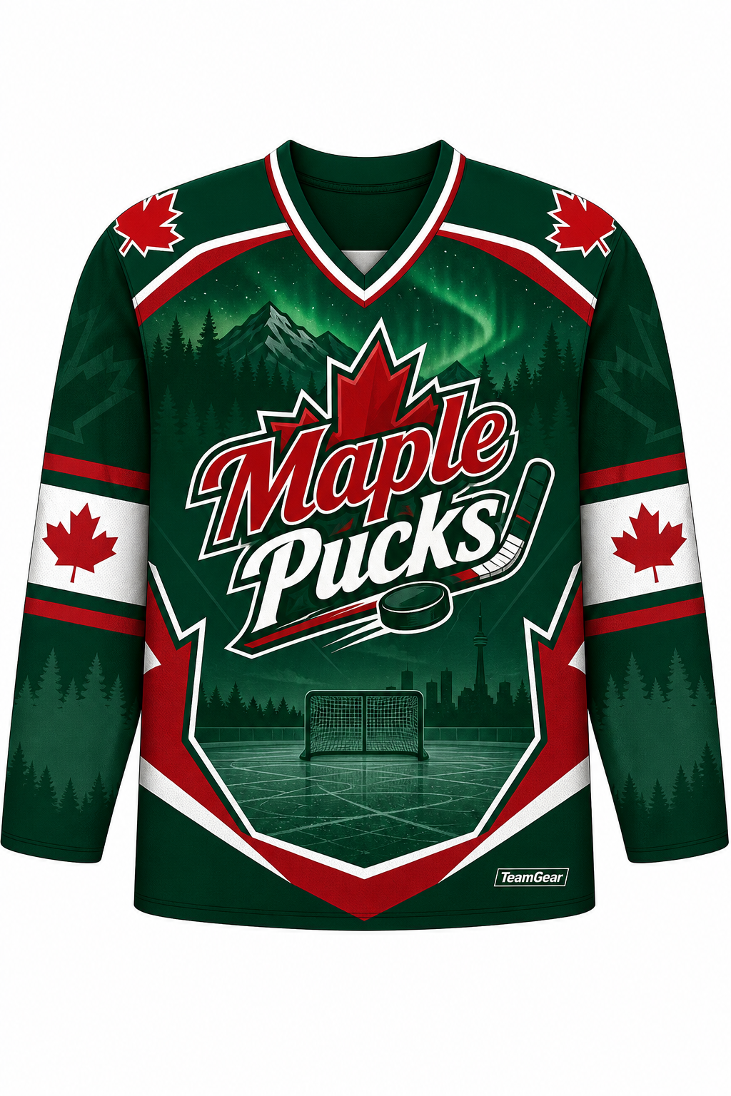 Maple Pucks Green Hockey Jersey design