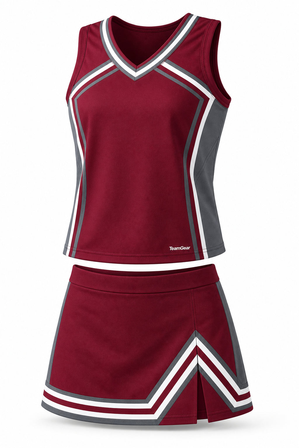 Maroon and Grey Cheerleading Uniform - front and back view