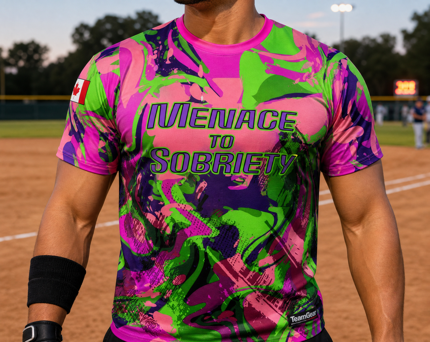 Menace to Sobriety Softball Jersey — custom softball jersey worn on model — TeamGear Canada