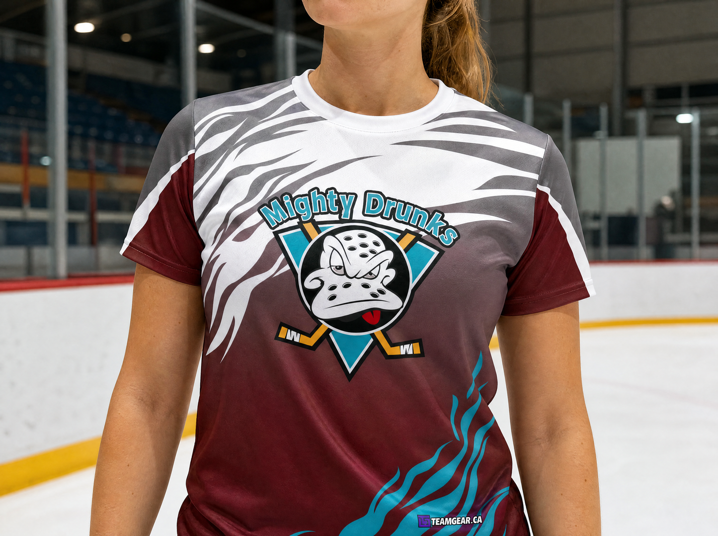 Mighty Drunks Floorball Hockey Jersey — custom hockey jersey worn on model — TeamGear Canada