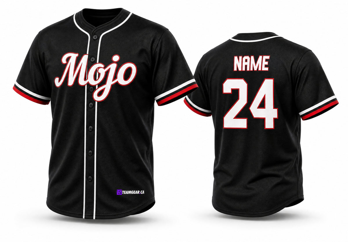 Mojo Black Baseball Jersey Full Button - front and back view