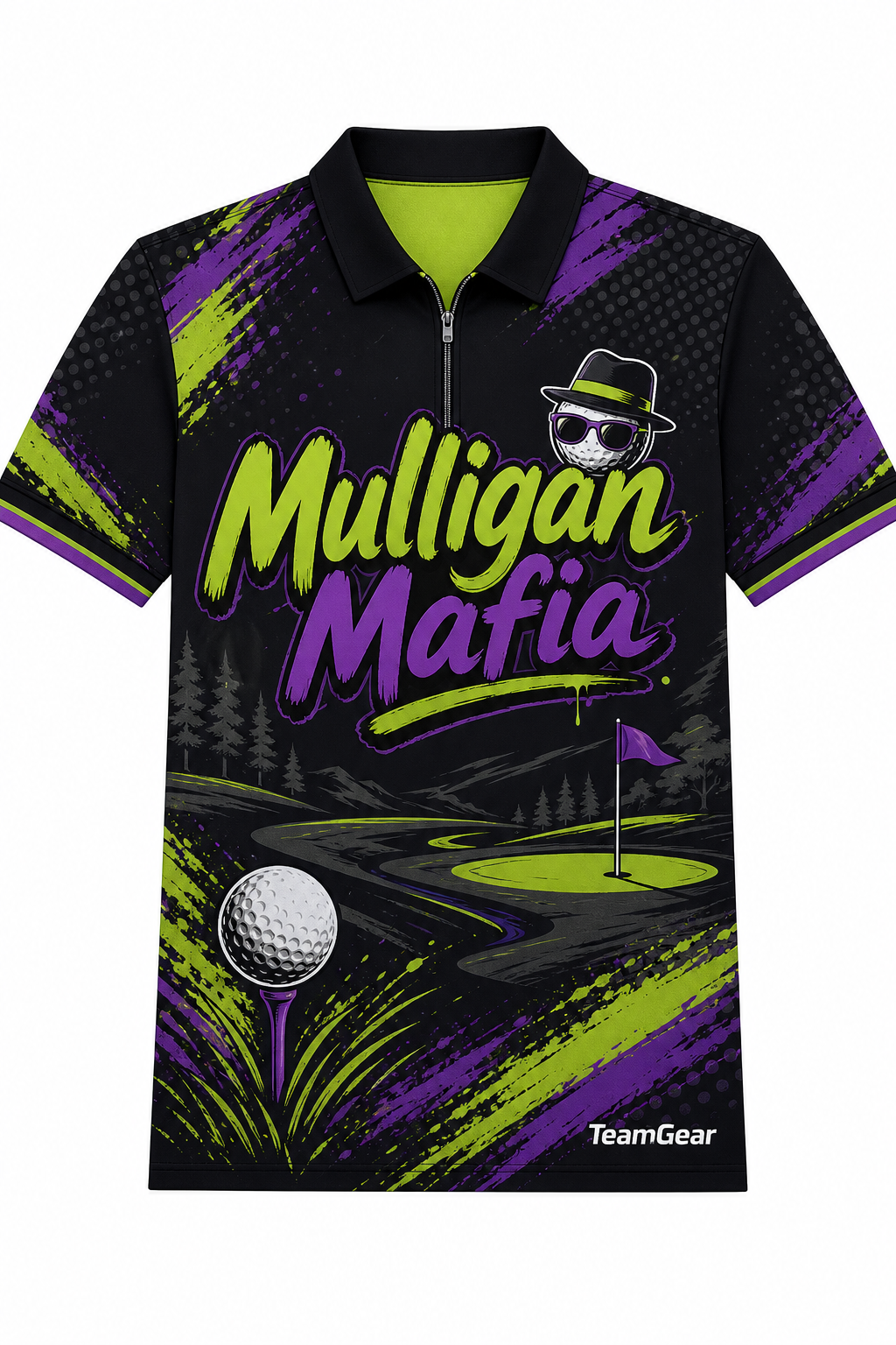 Mulligan Mafia Black Golf Polo design