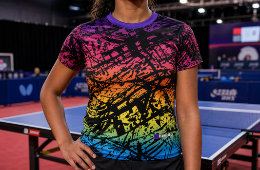 Multicolour Table Tennis Jersey — custom table tennis jersey worn on model — TeamGear Canada