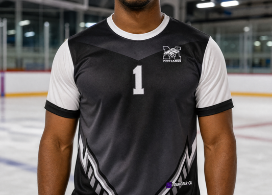 Mustangs Black Ball Hockey Jersey — custom hockey jersey worn on model — TeamGear Canada