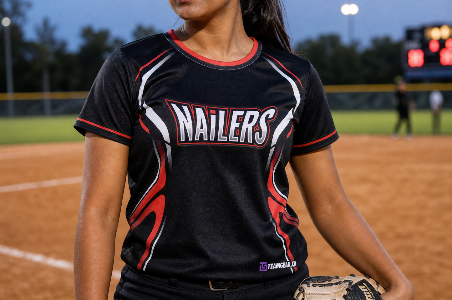 Nailers Black Softball Jersey — custom softball jersey worn on model — TeamGear Canada