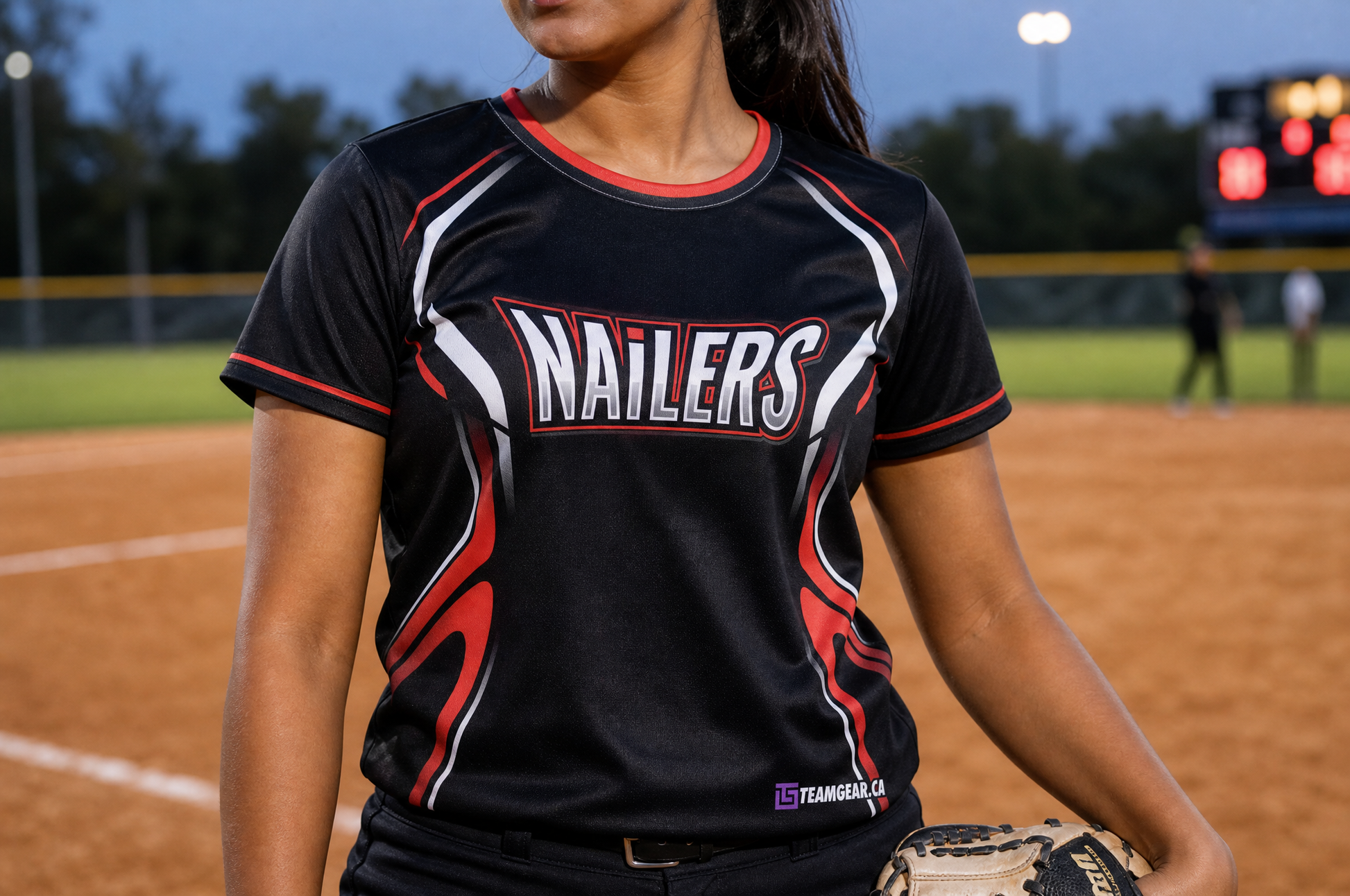 Nailers Black Softball Jersey — custom softball jersey worn on model — TeamGear Canada
