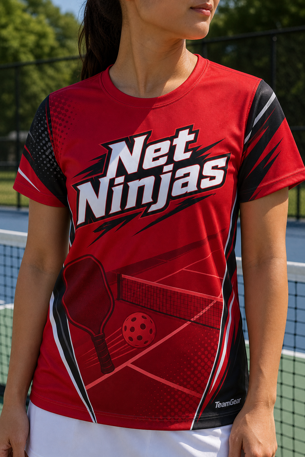 Net Ninjas Crimson Pickleball Jersey — custom pickleball jersey worn on model — TeamGear Canada