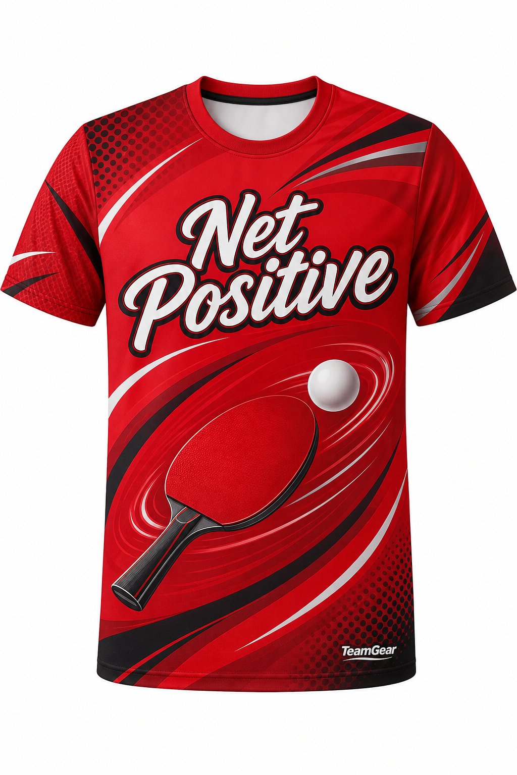 Net Positive Red Table Tennis Jersey with name and number