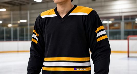 NHL Inspired Hockey Jersey: Boston Bruins Black — custom hockey jersey worn on model — TeamGear Canada