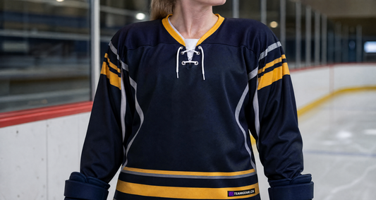NHL Inspired Hockey Jersey: Buffalo Sabres Navy — custom hockey jersey worn on model — TeamGear Canada