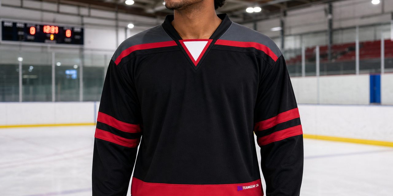 NHL Inspired Hockey Jersey: Carolina Hurricanes Black — custom hockey jersey worn on model — TeamGear Canada
