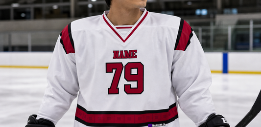 NHL Inspired Hockey Jersey: Carolina Hurricanes White — custom hockey jersey worn on model — TeamGear Canada