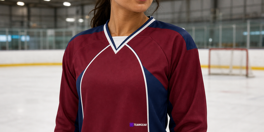 NHL Inspired Hockey Jersey: Colorado Avalanche Maroon — custom hockey jersey worn on model — TeamGear Canada