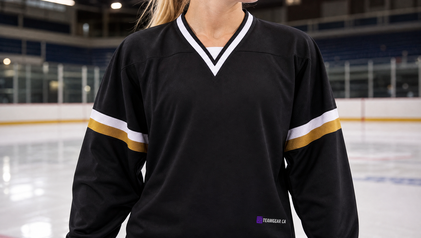 NHL Inspired Hockey Jersey: Dallas Stars 2007-2013 Black — custom hockey jersey worn on model — TeamGear Canada