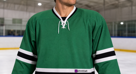 NHL Inspired Hockey Jersey: Dallas Stars Green — custom hockey jersey worn on model — TeamGear Canada