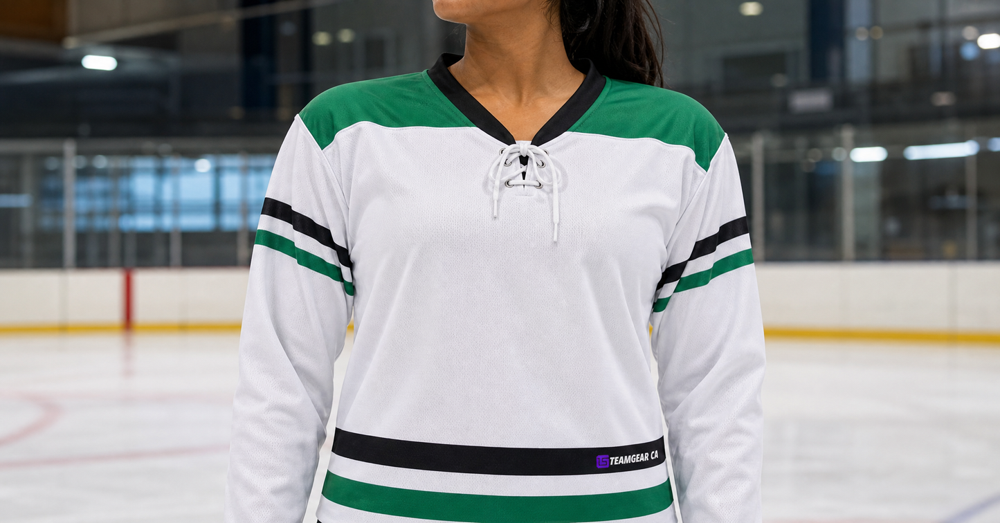 NHL Inspired Hockey Jersey: Dallas Stars White — custom hockey jersey worn on model — TeamGear Canada