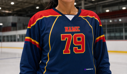 NHL Inspired Hockey Jersey: Florida Panthers Navy 2007-2011 — custom hockey jersey worn on model — TeamGear Canada