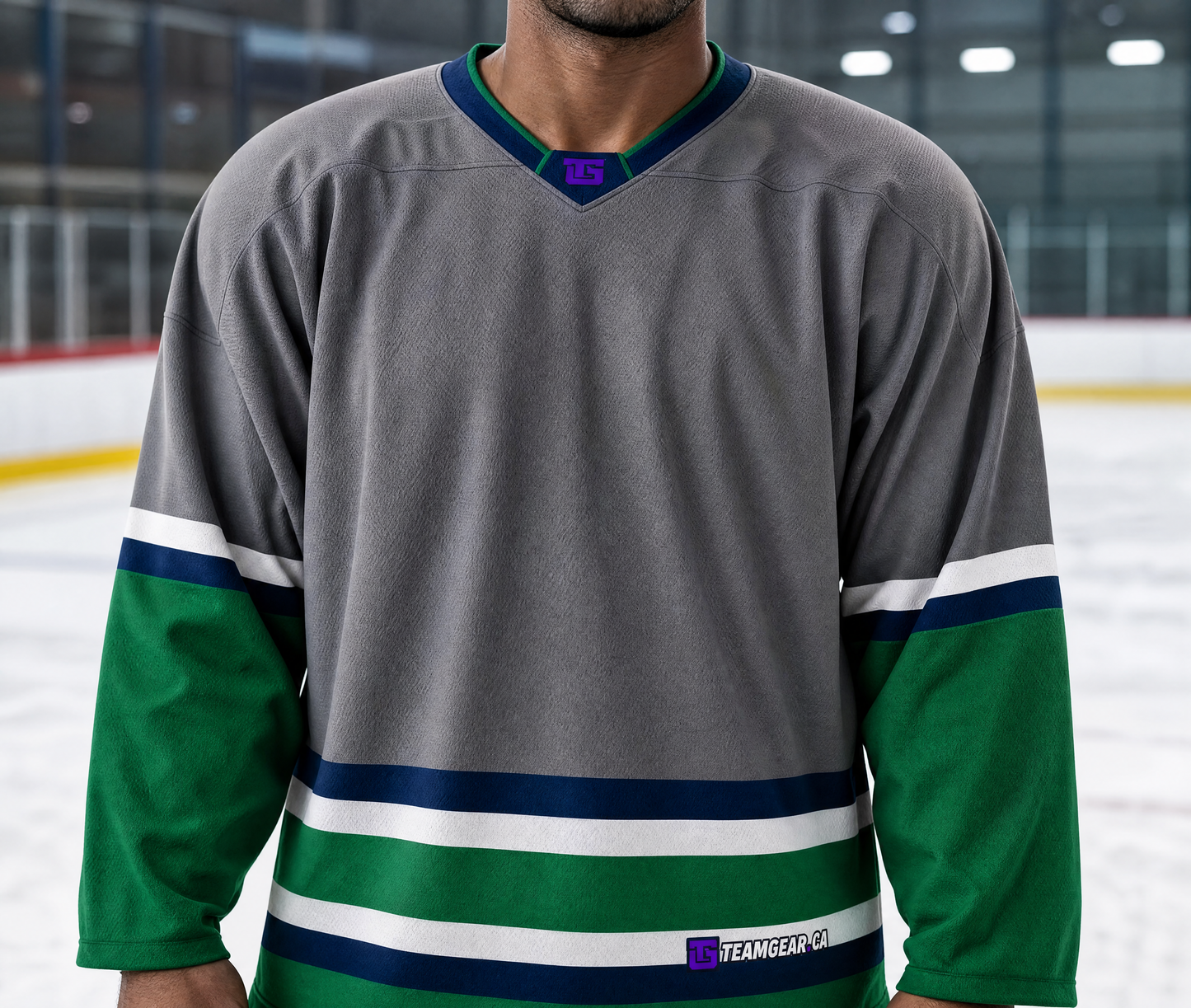 NHL Inspired Hockey Jersey: Hartford Whalers Grey — custom hockey jersey worn on model — TeamGear Canada