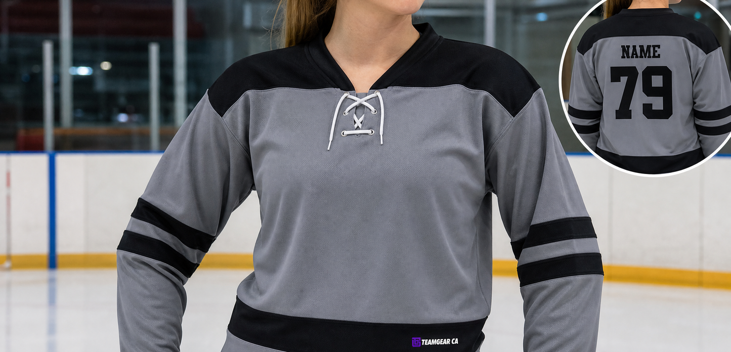 NHL Inspired Hockey Jersey: Los Angeles Kings Grey — custom hockey jersey worn on model — TeamGear Canada