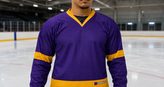 NHL Inspired Hockey Jersey: Los Angeles Kings Purple — custom hockey jersey worn on model — TeamGear Canada
