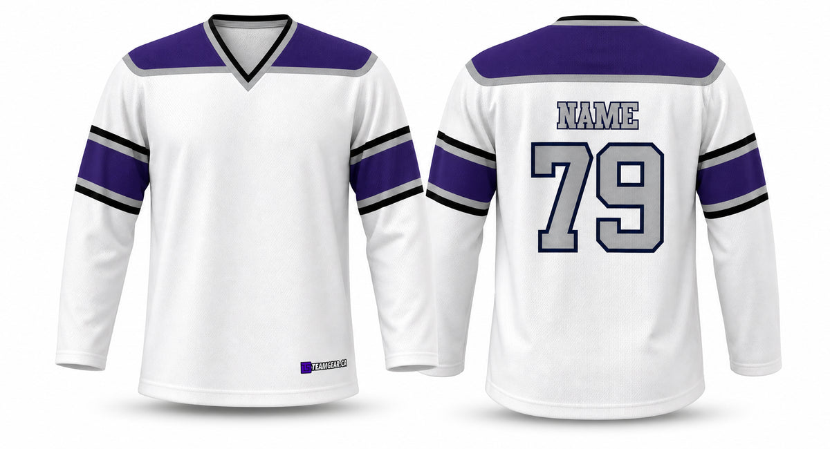Los Angeles Kings Retro White and Purple Hockey Jersey - front and back view