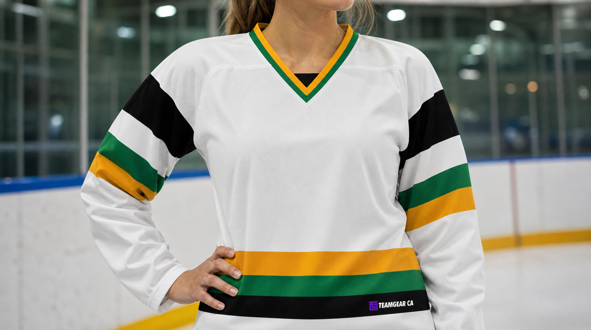 NHL Inspired Hockey Jersey: Minnesota North Stars White — custom hockey jersey worn on model — TeamGear Canada