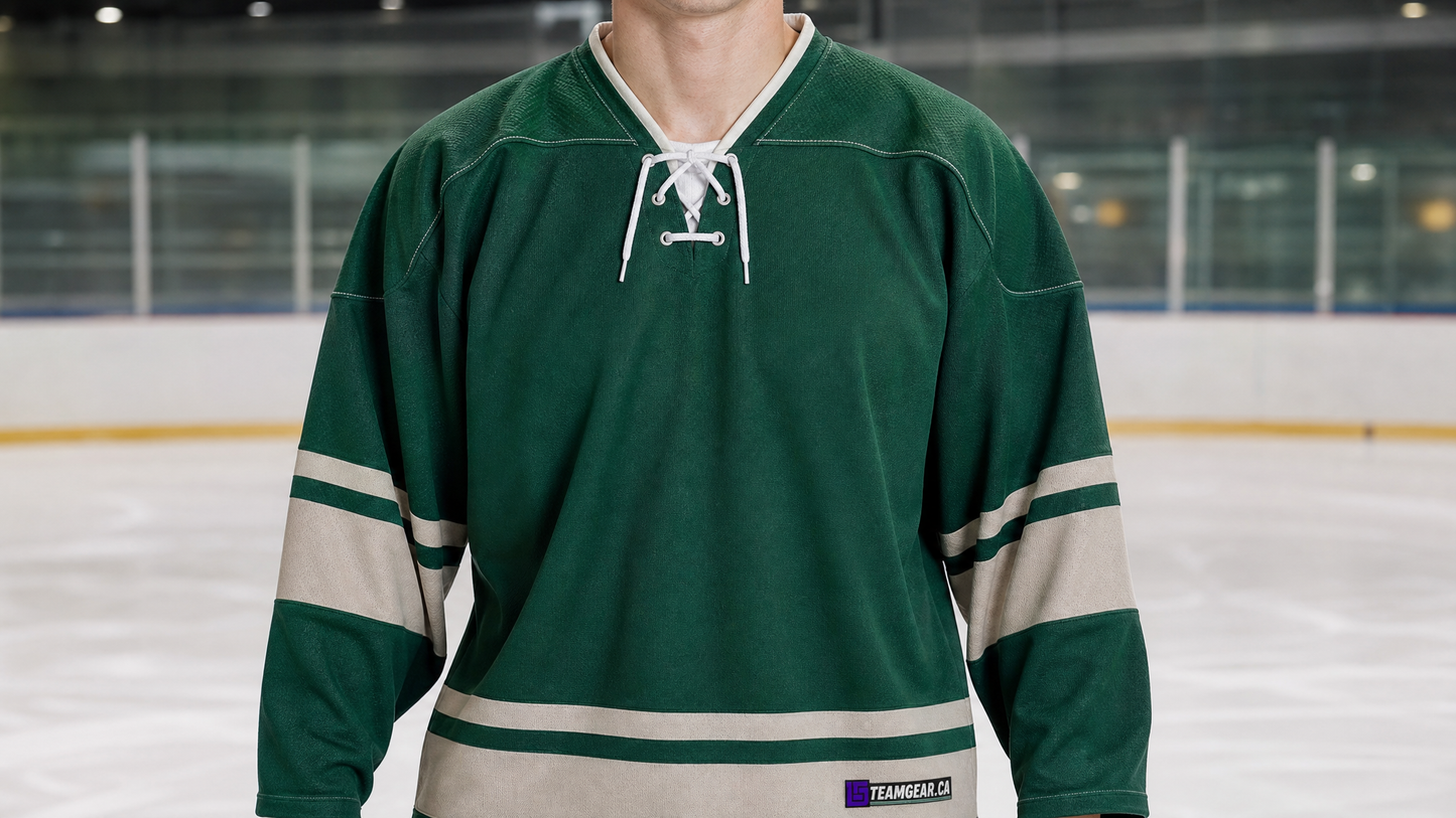 NHL Inspired Hockey Jersey: Minnesota Wild Green 2009-2017 — custom hockey jersey worn on model — TeamGear Canada