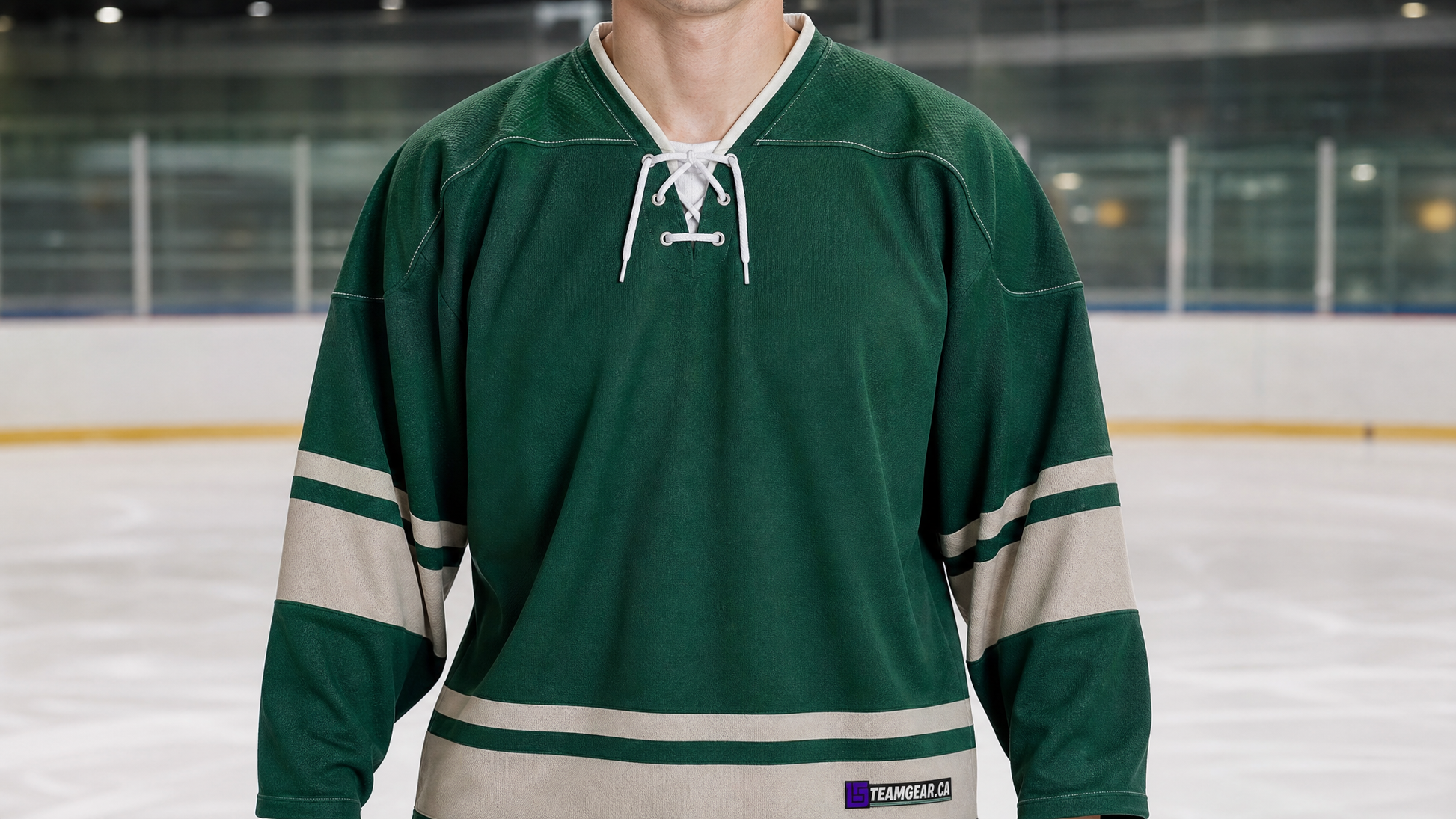 NHL Inspired Hockey Jersey: Minnesota Wild Green 2009-2017 — custom hockey jersey worn on model — TeamGear Canada