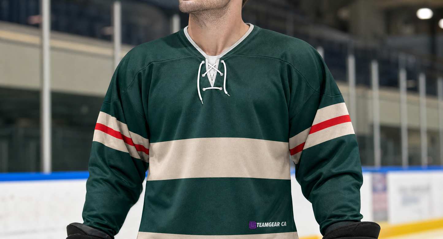 NHL Inspired Hockey Jersey: Minnesota Wild Green — custom hockey jersey worn on model — TeamGear Canada