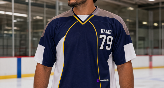 NHL Inspired Hockey Jersey: Nashville Predators Navy 2007-2011 — custom hockey jersey worn on model — TeamGear Canada
