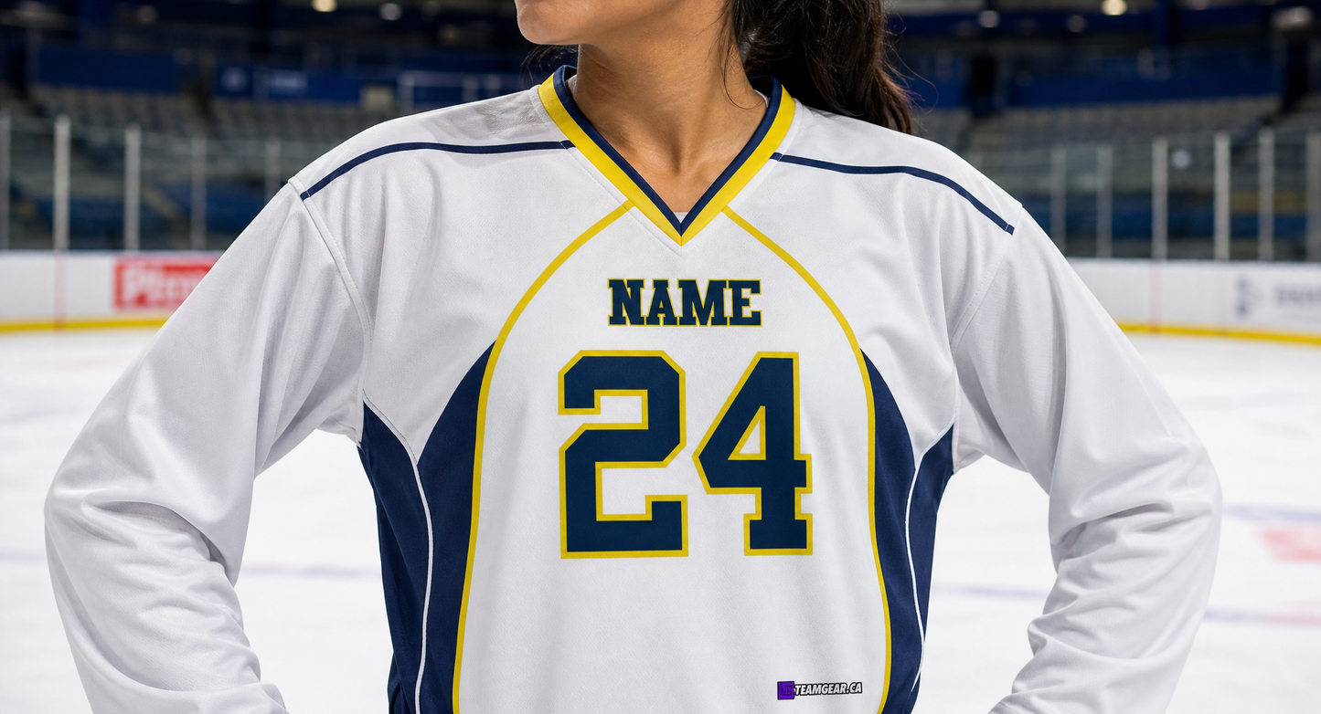 NHL Inspired Hockey Jersey: Nashville Predators White 2007-2011 — custom hockey jersey worn on model — TeamGear Canada