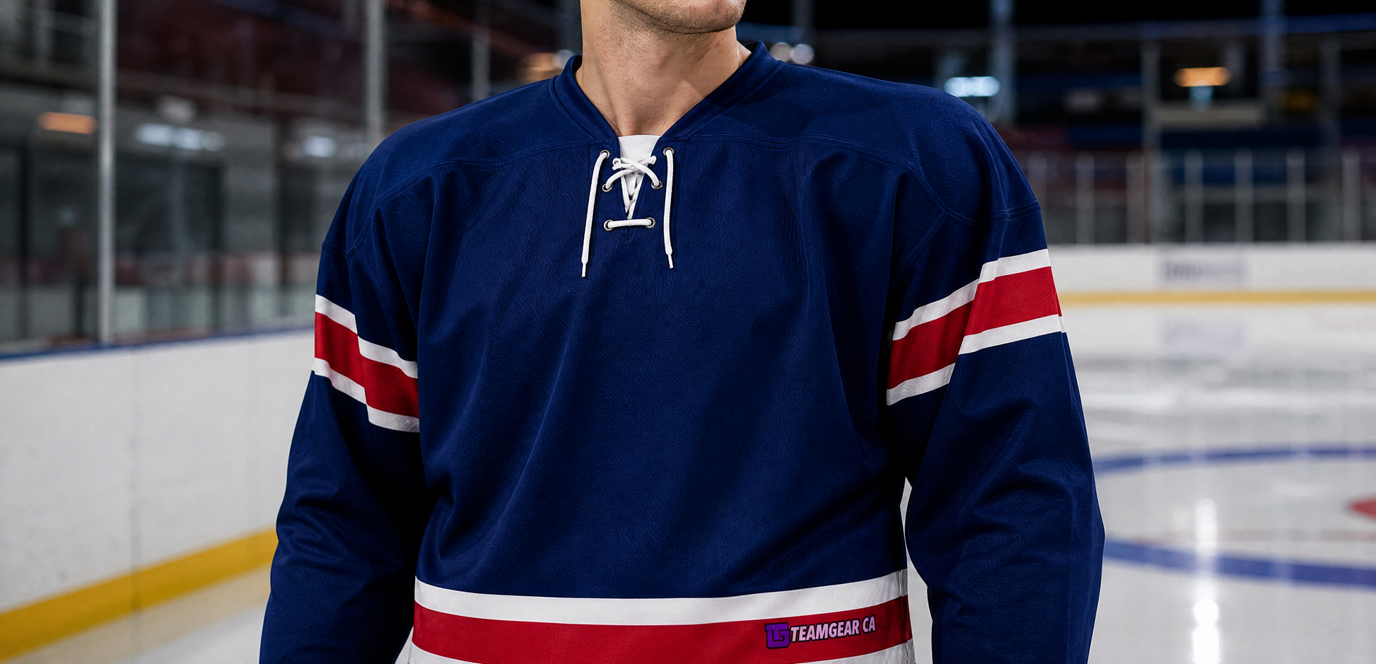 NHL Inspired Hockey Jersey: New York Rangers Royal Blue — custom hockey jersey worn on model — TeamGear Canada
