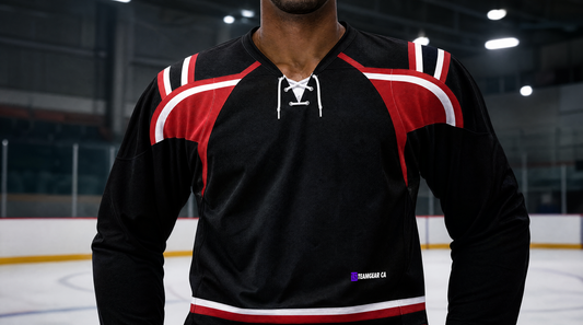 NHL Inspired Hockey Jersey: Ottawa Senators 3rd Alternate 2008-2011 — custom hockey jersey worn on model — TeamGear Canada