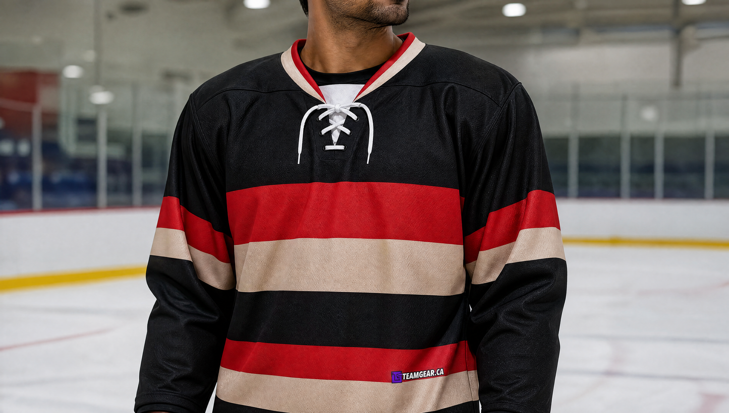 NHL Inspired Hockey Jersey: Ottawa Senators 3rd Alternate — custom hockey jersey worn on model — TeamGear Canada