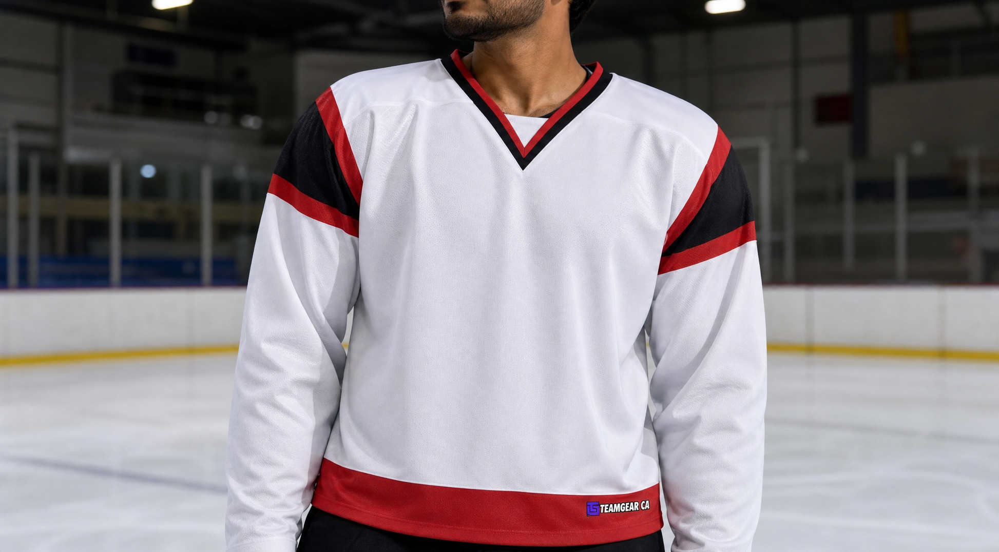 NHL Inspired Hockey Jersey: Ottawa Senators White — custom hockey jersey worn on model — TeamGear Canada
