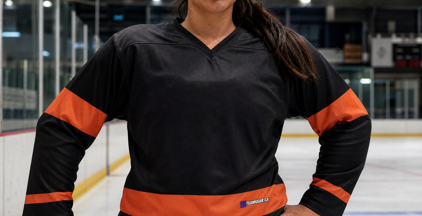 NHL Inspired Hockey Jersey: Philadelphia Flyers Black Stadium Series — custom hockey jersey worn on model — TeamGear Canada