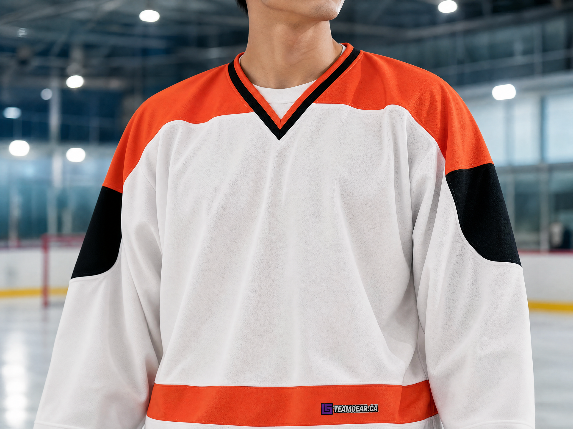 NHL Inspired Hockey Jersey: Philadelphia Flyers White — custom hockey jersey worn on model — TeamGear Canada