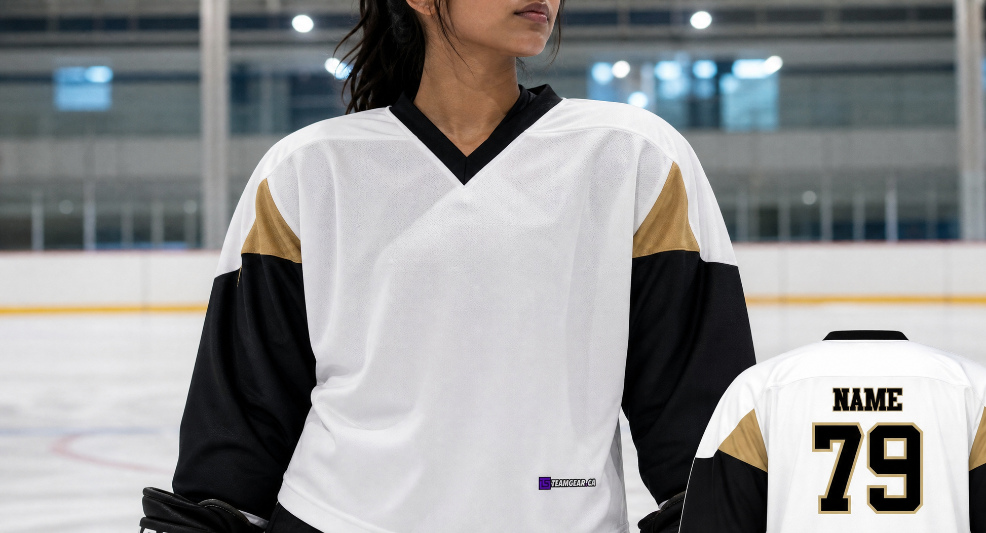 NHL Inspired Hockey Jersey: Pittsburgh Penguins White 2007-2016 — custom hockey jersey worn on model — TeamGear Canada