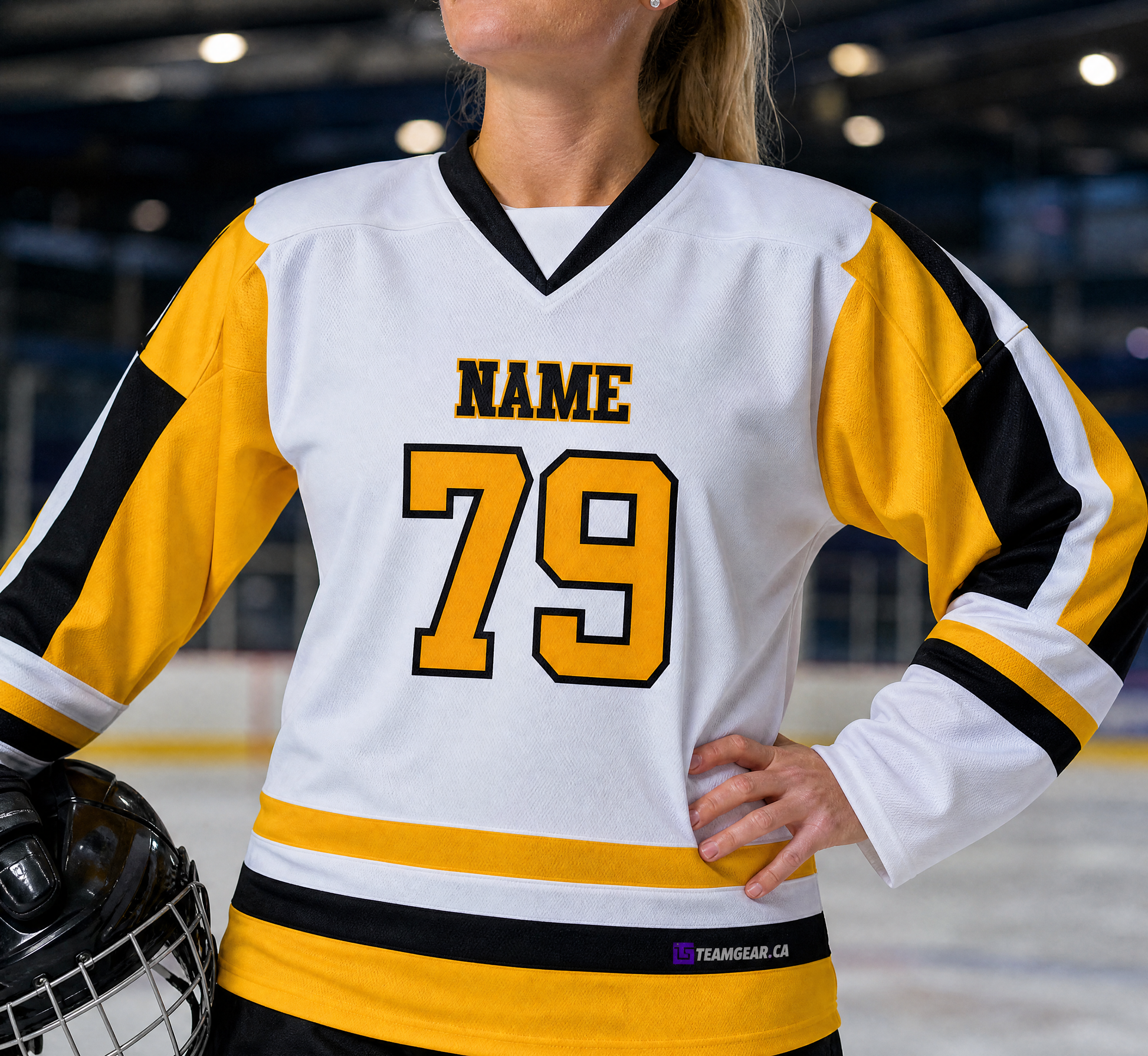 NHL Inspired Hockey Jersey: Pittsburgh Penguins White — custom hockey jersey worn on model — TeamGear Canada