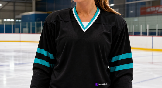NHL Inspired Hockey Jersey: San Jose Sharks Black — custom hockey jersey worn on model — TeamGear Canada