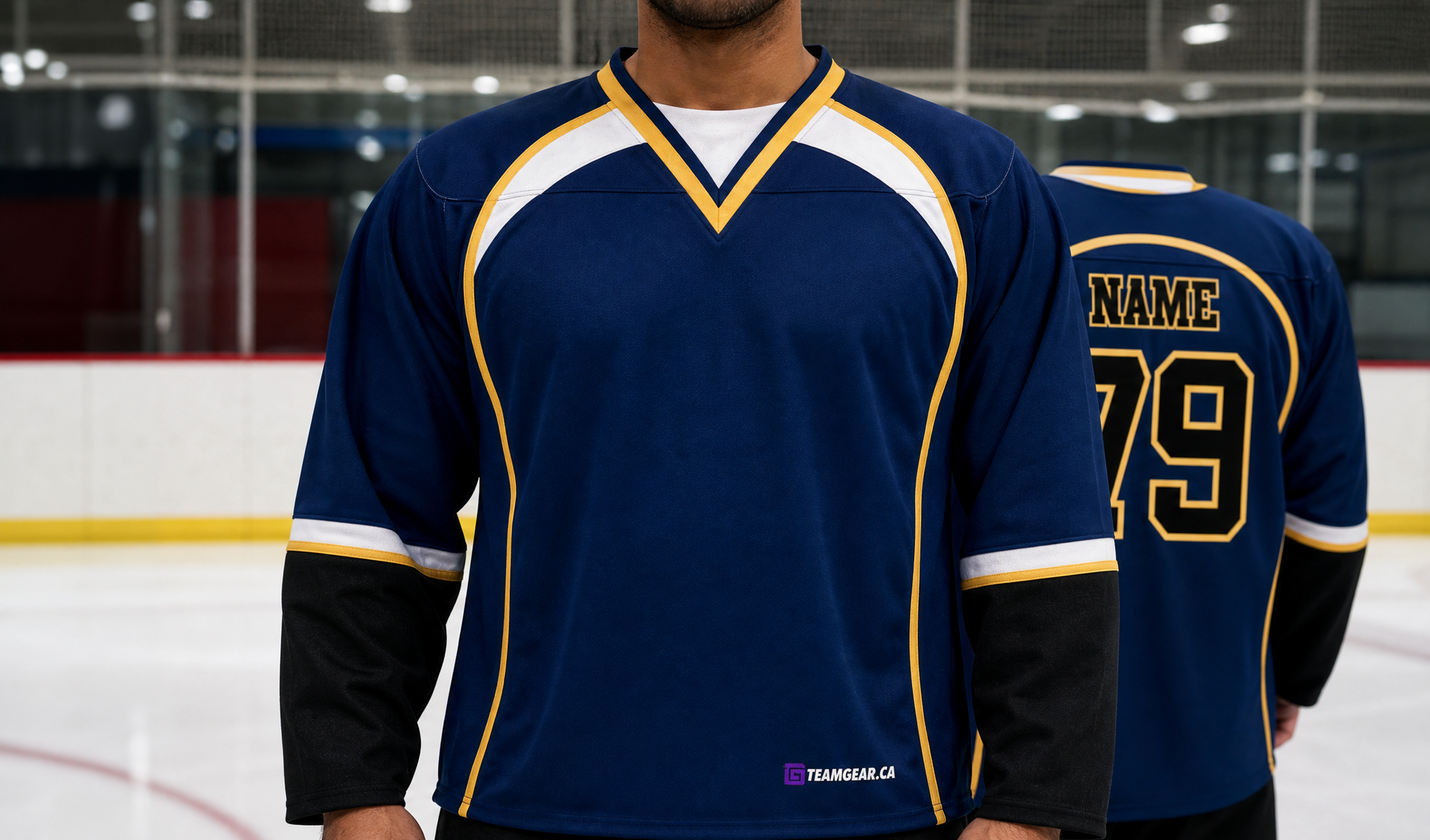 NHL Inspired Hockey Jersey: St. Louis Blues Royal Blue 2007-2014 — custom hockey jersey worn on model — TeamGear Canada