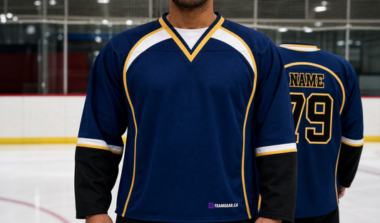 NHL Inspired Hockey Jersey: St. Louis Blues Royal Blue 2007-2014 — custom hockey jersey worn on model — TeamGear Canada